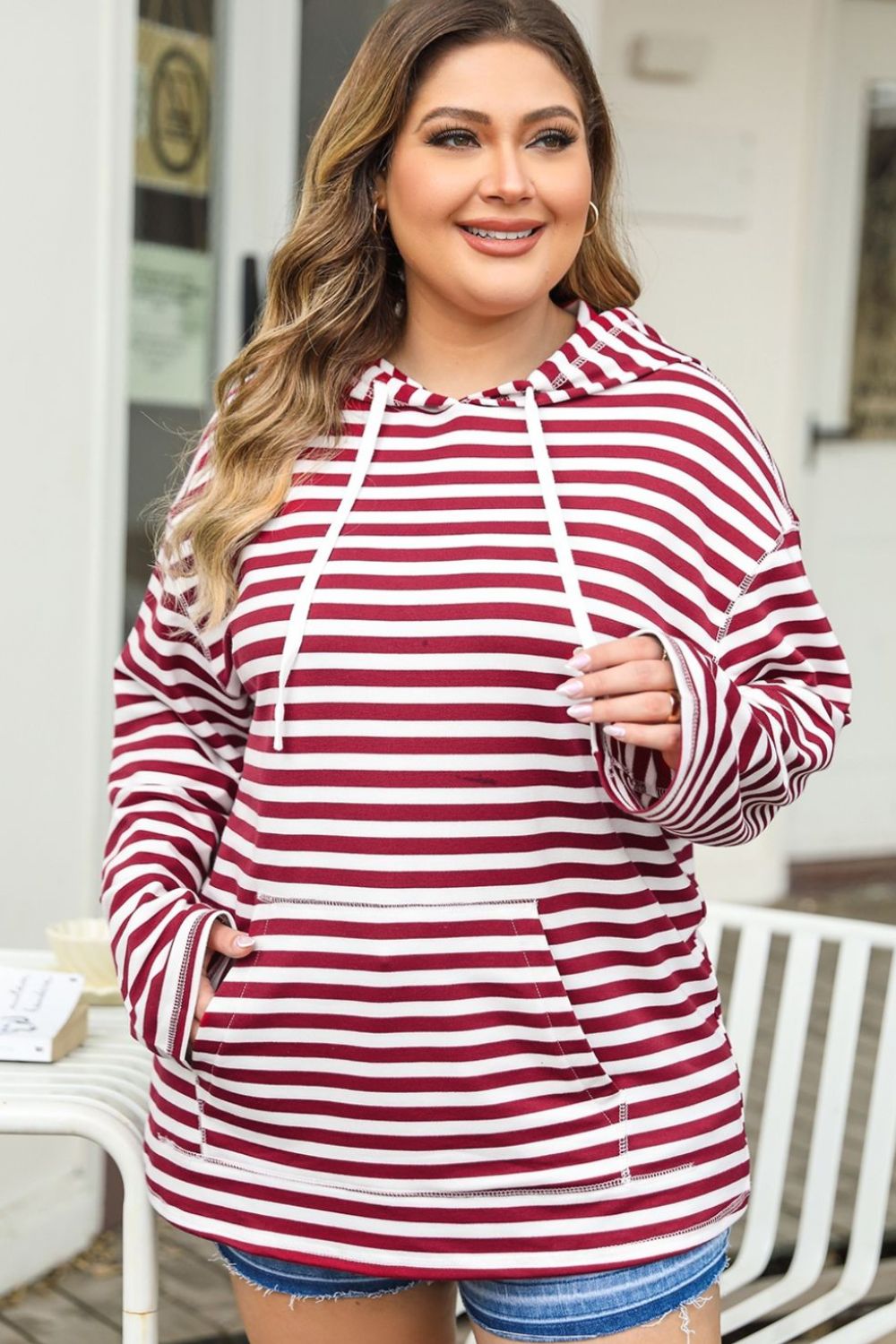 Striped Dropped Shoulder Hoodie