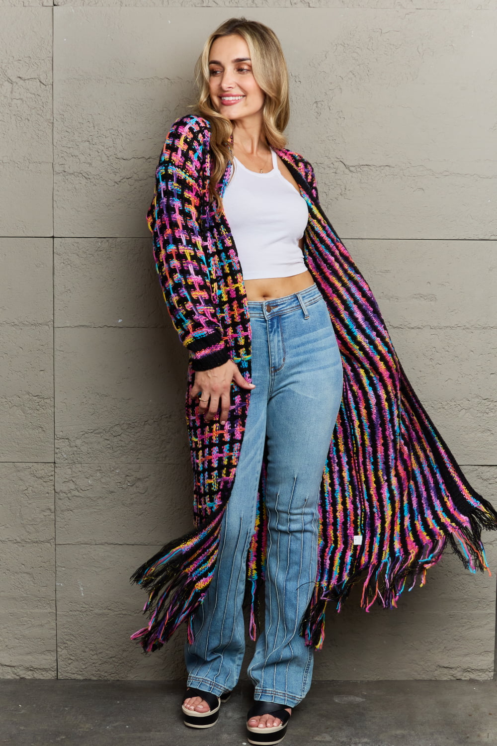 "The Lisa" Multicolored Fringe Hem Cardigan