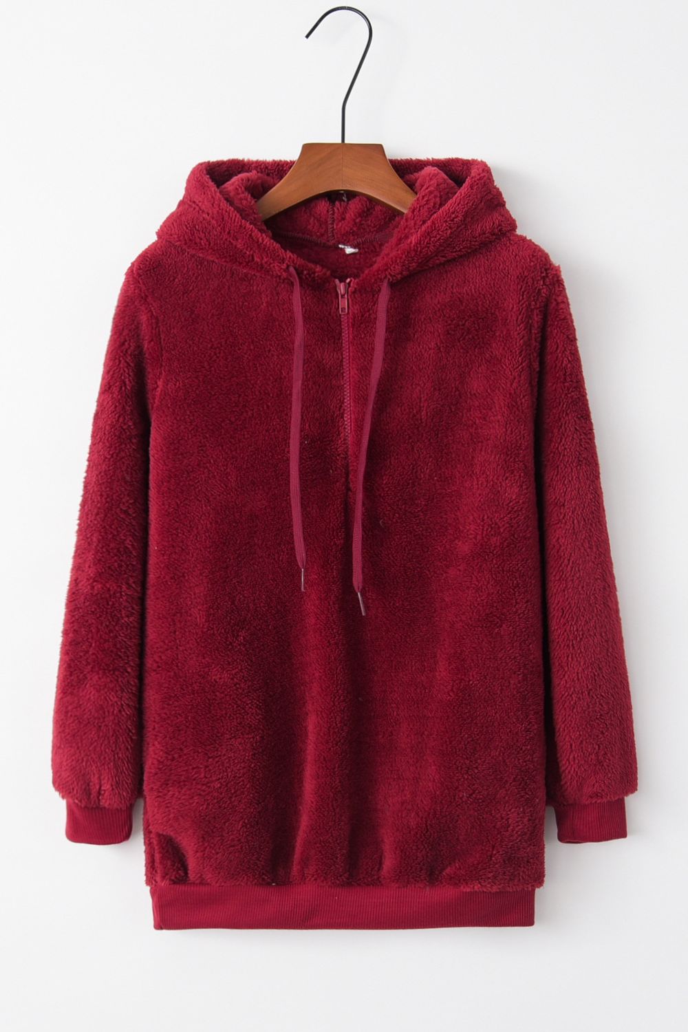 Quarter-Zip Solid Teddy Hoodie