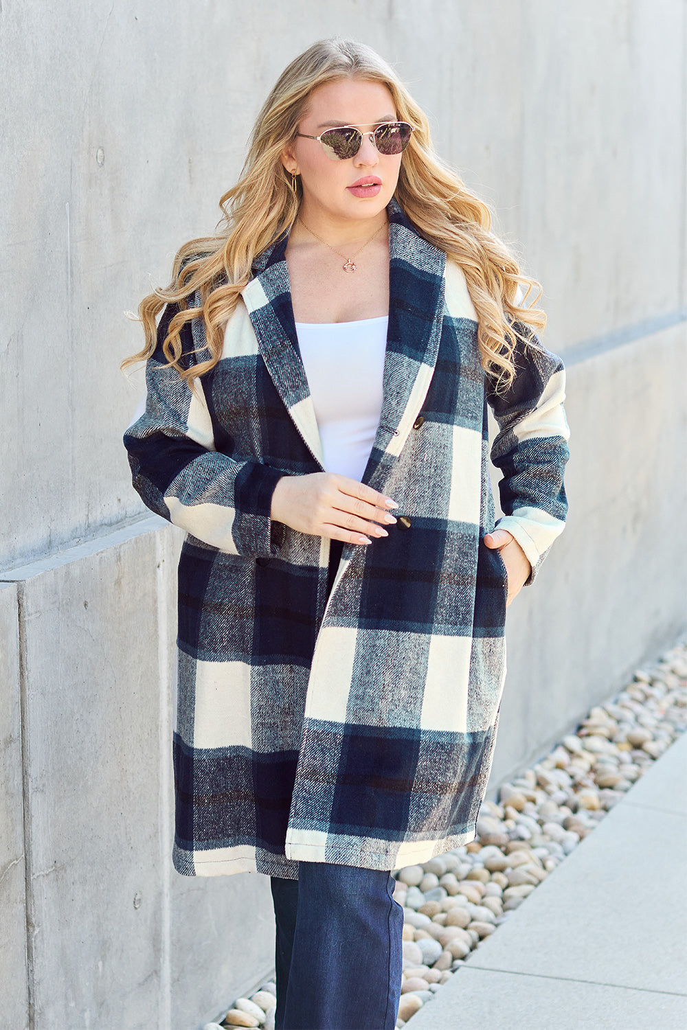 Plaid Button Up Lapel Coat