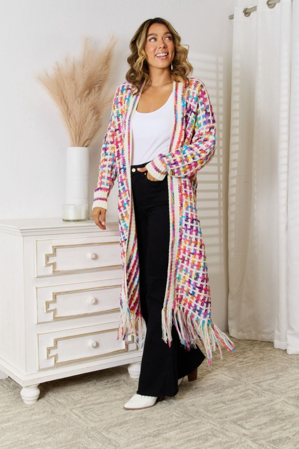 "The Lisa" Multicolored Fringe Hem Cardigan