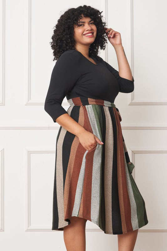 Stripe Sash Midi Dress