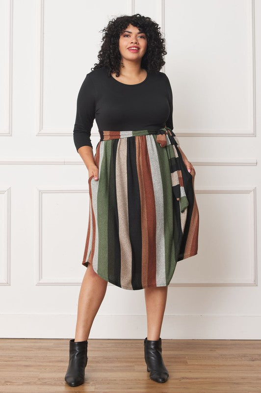 Stripe Sash Midi Dress