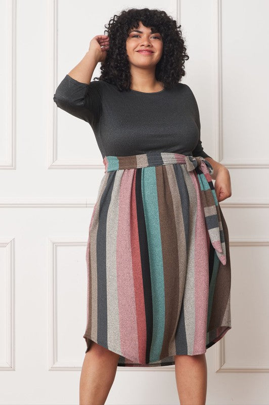 Stripe Sash Midi Dress