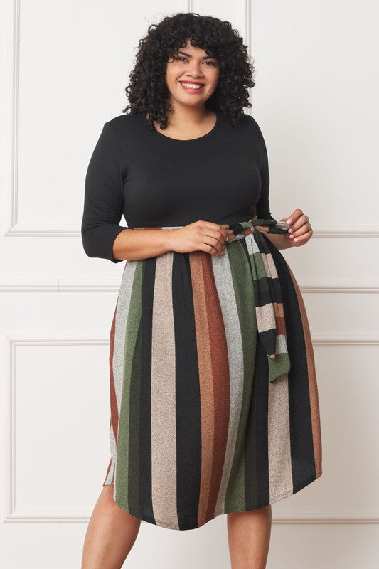 Stripe Sash Midi Dress