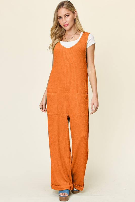 Texture Sleeveless Wide Leg Jumpsuit