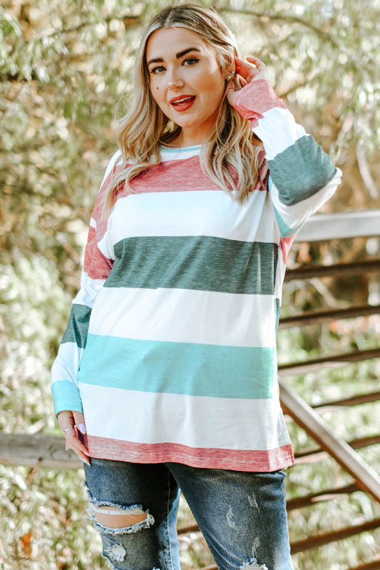 Striped Slit Long Sleeve T-Shirt