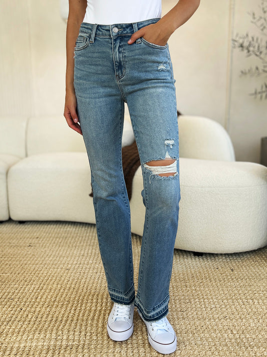 Judy Blue Mid Rise Distressed Hem Jeans