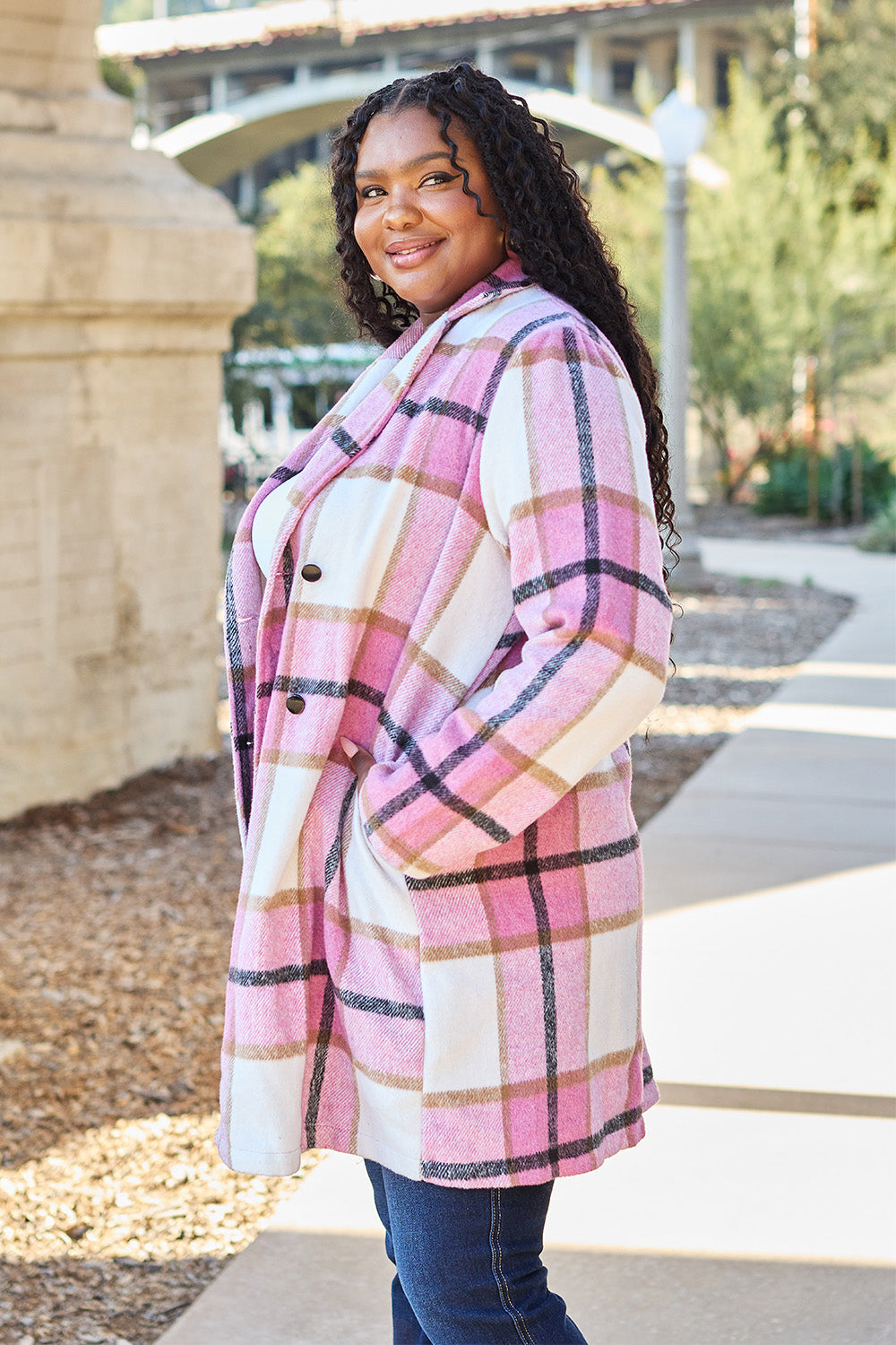 Plaid Button Up Lapel Coat