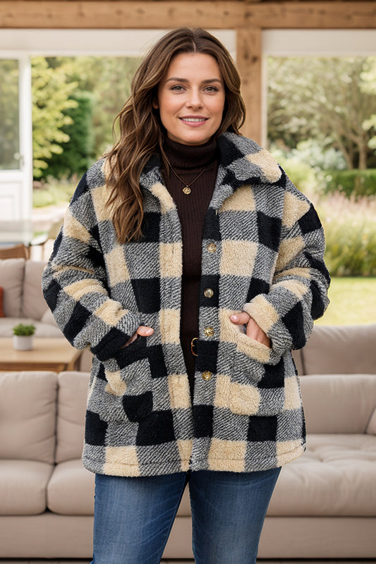 Suzie Q Plaid Button Up Long Sleeve Coat