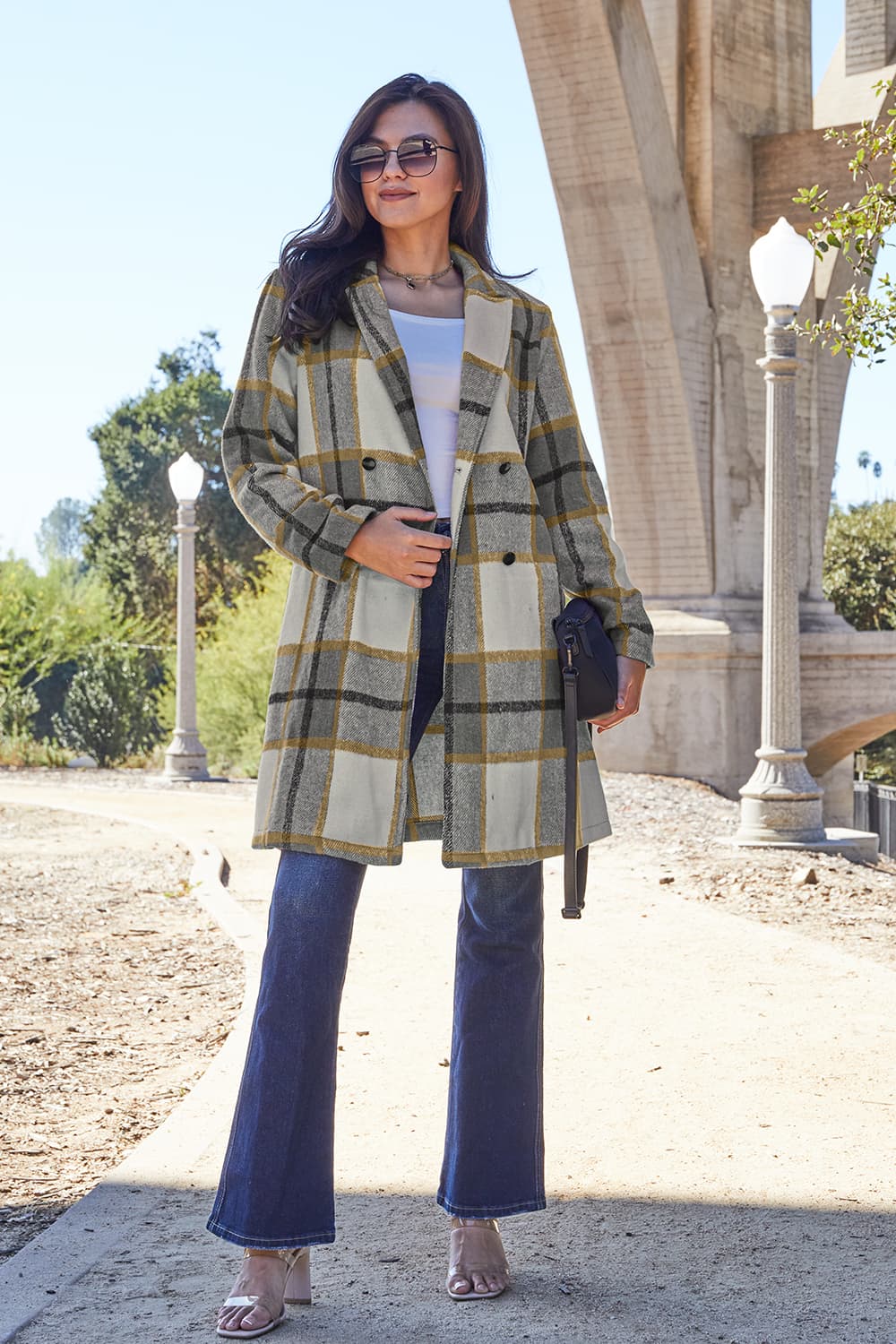 Plaid Button Up Lapel Coat