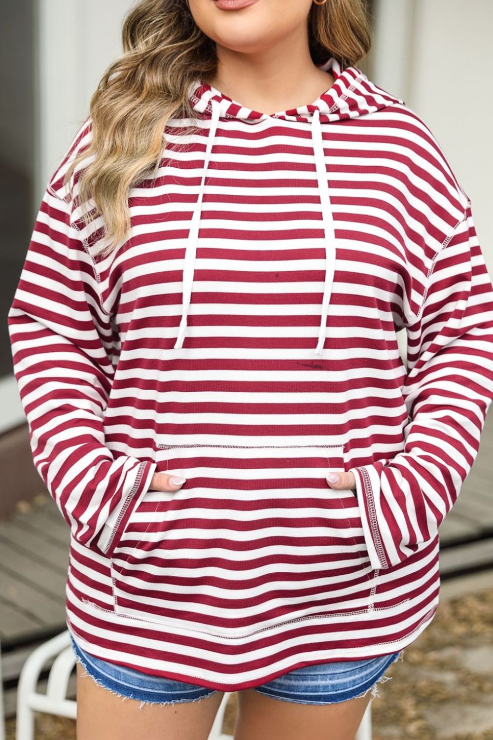 Striped Dropped Shoulder Hoodie