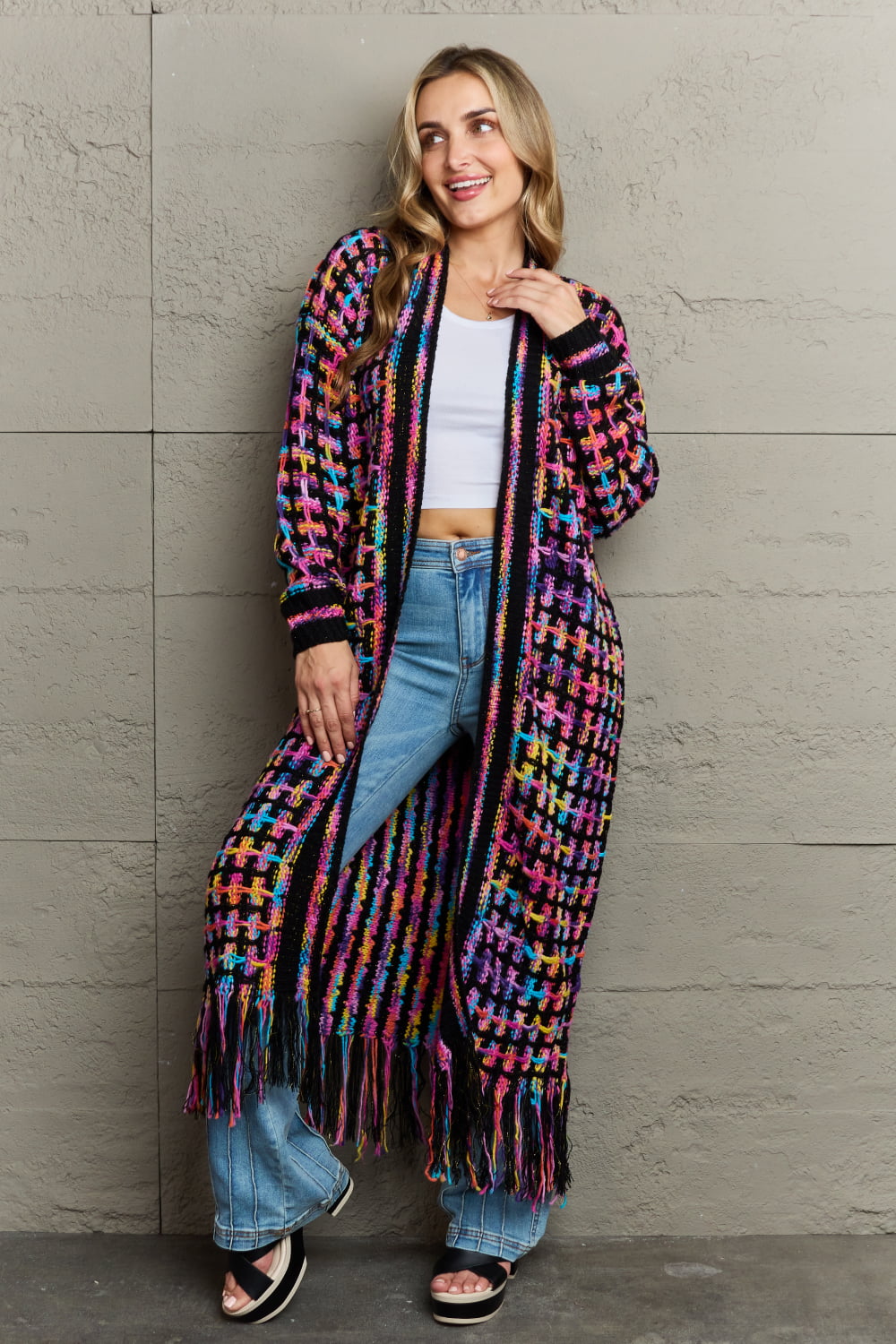 "The Lisa" Multicolored Fringe Hem Cardigan