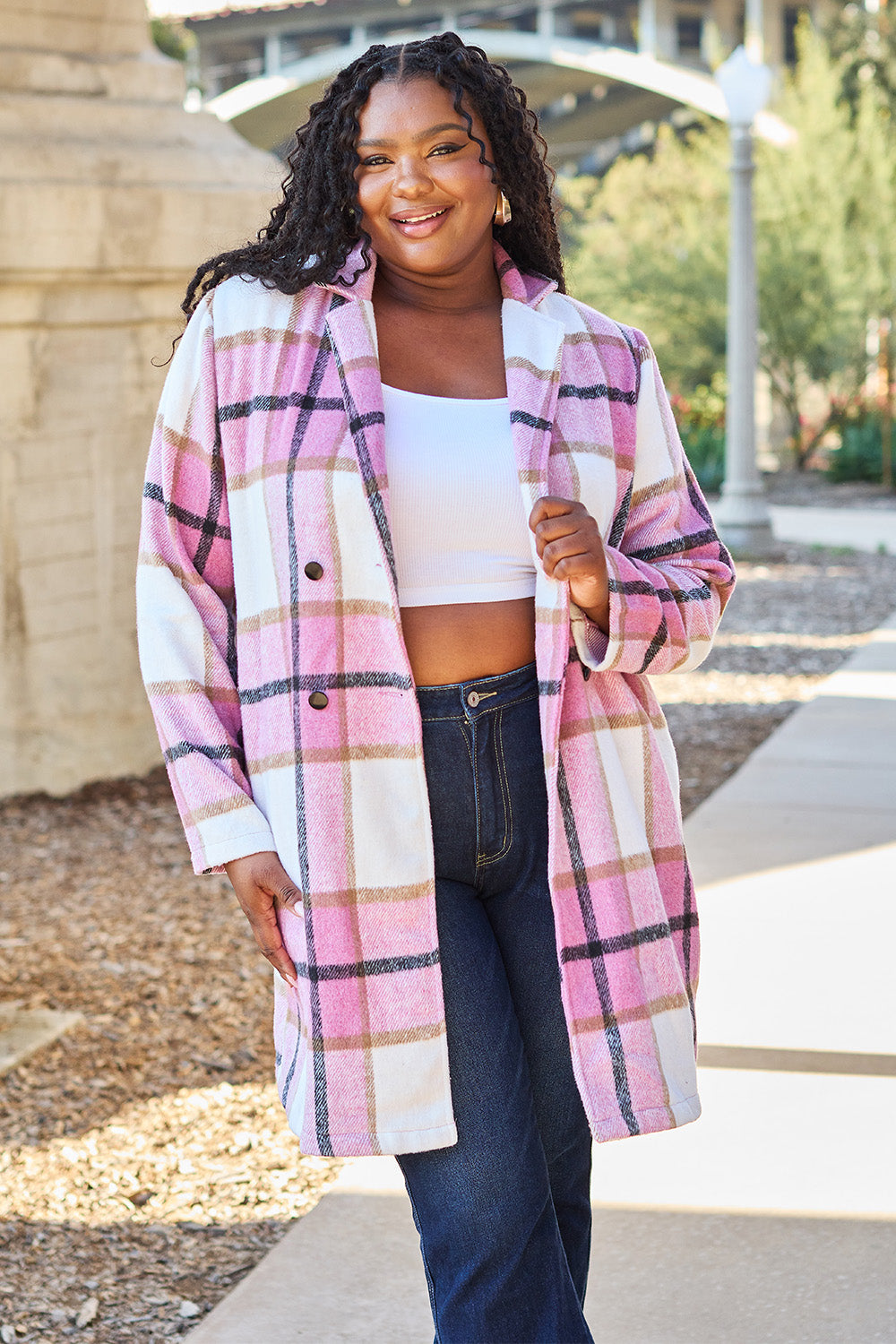 Plaid Button Up Lapel Coat