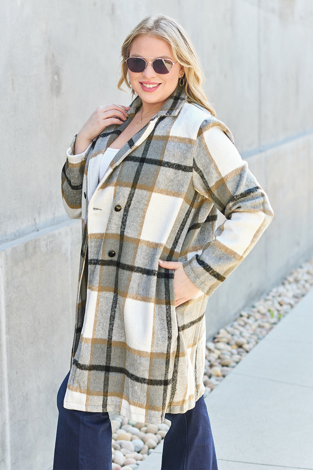 Plaid Button Up Lapel Coat