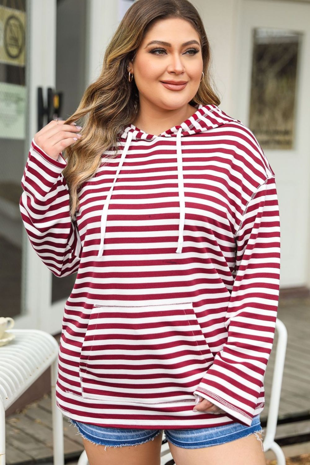 Striped Dropped Shoulder Hoodie