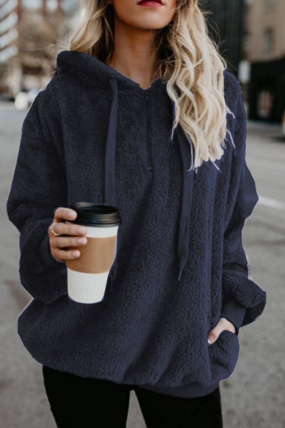 Quarter-Zip Solid Teddy Hoodie