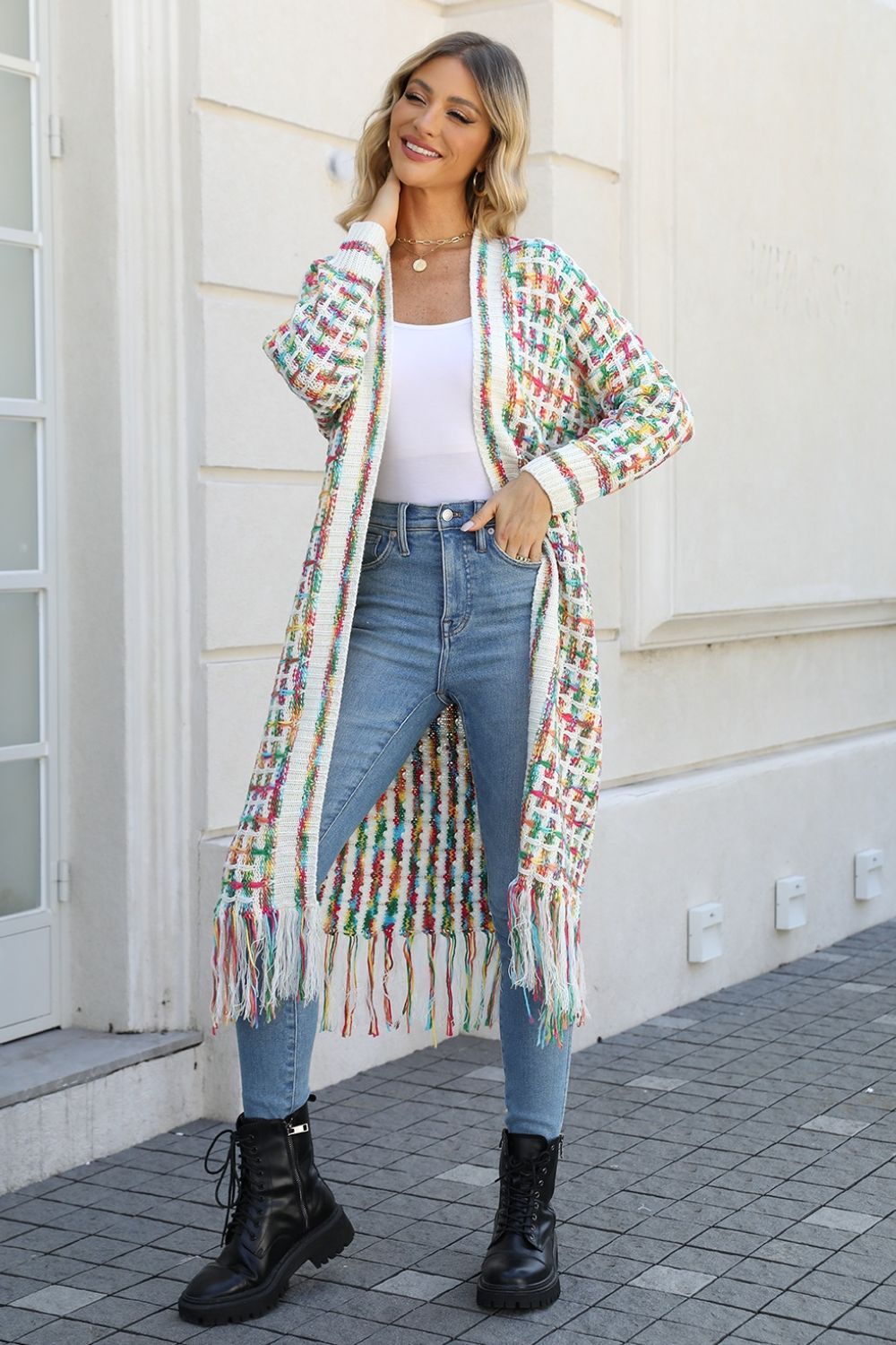 "The Lisa" Multicolored Fringe Hem Cardigan