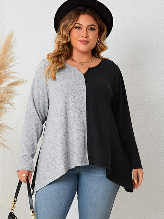 Honey Contrast Notched Neck T-Shirt