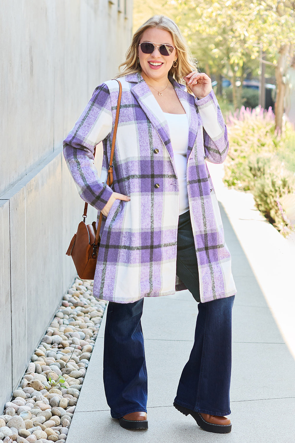 Plaid Button Up Lapel Coat