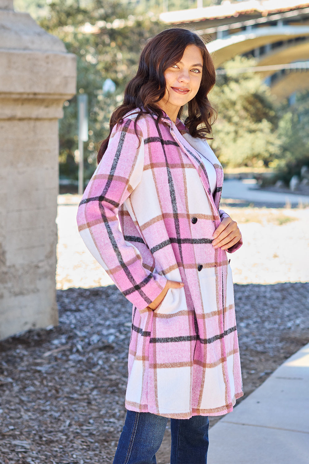 Plaid Button Up Lapel Coat