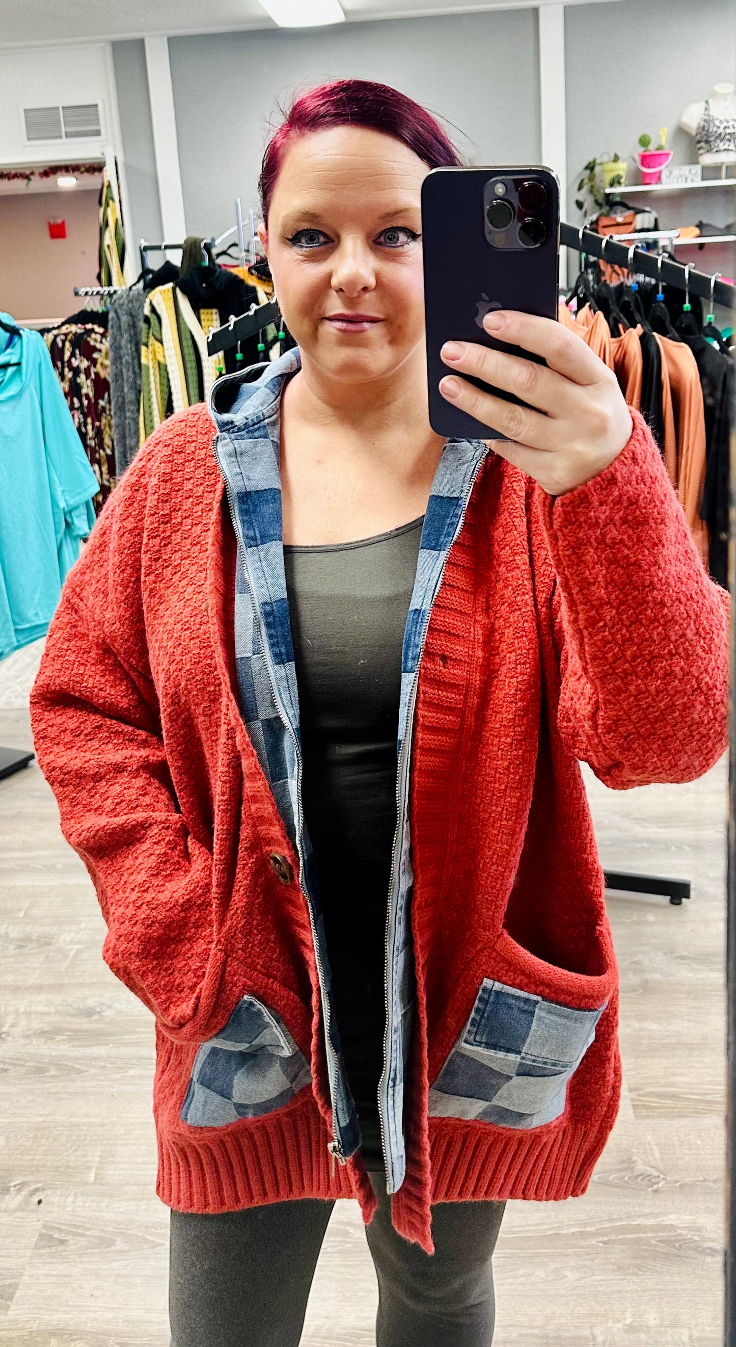 Judith Hooded Denim Crochet Cardigan