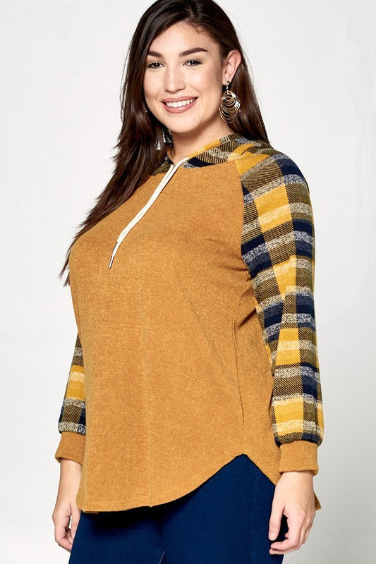 Plaid 3/4 Sleeve Hoodie