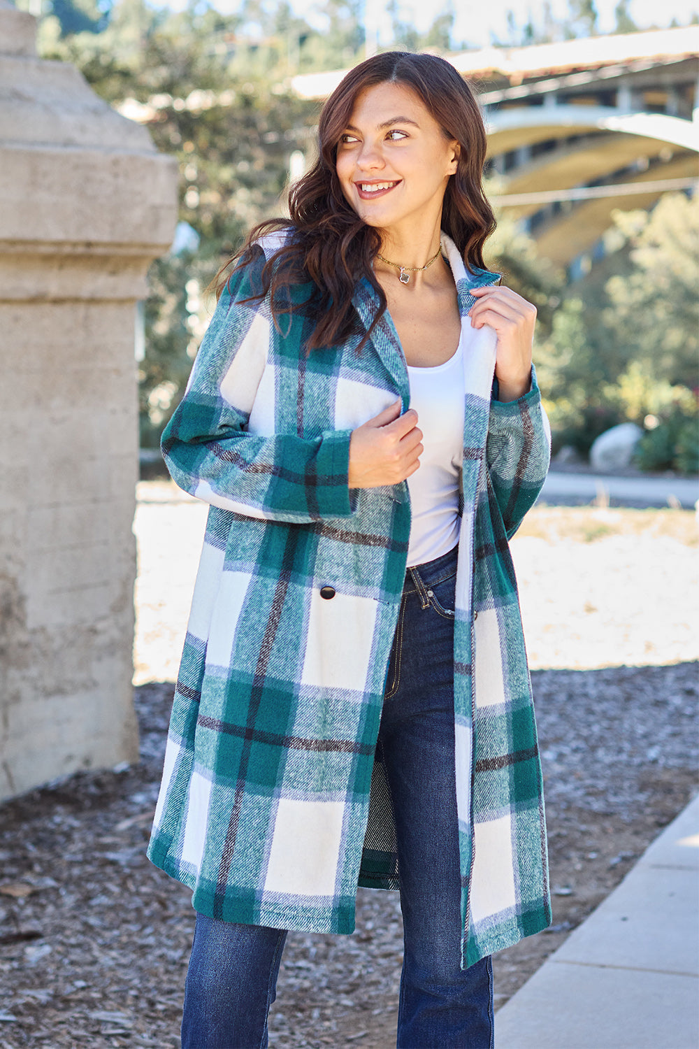 Plaid Button Up Lapel Coat