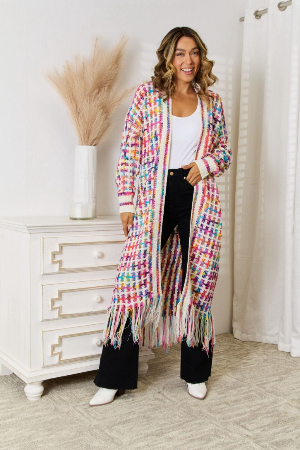 "The Lisa" Multicolored Fringe Hem Cardigan