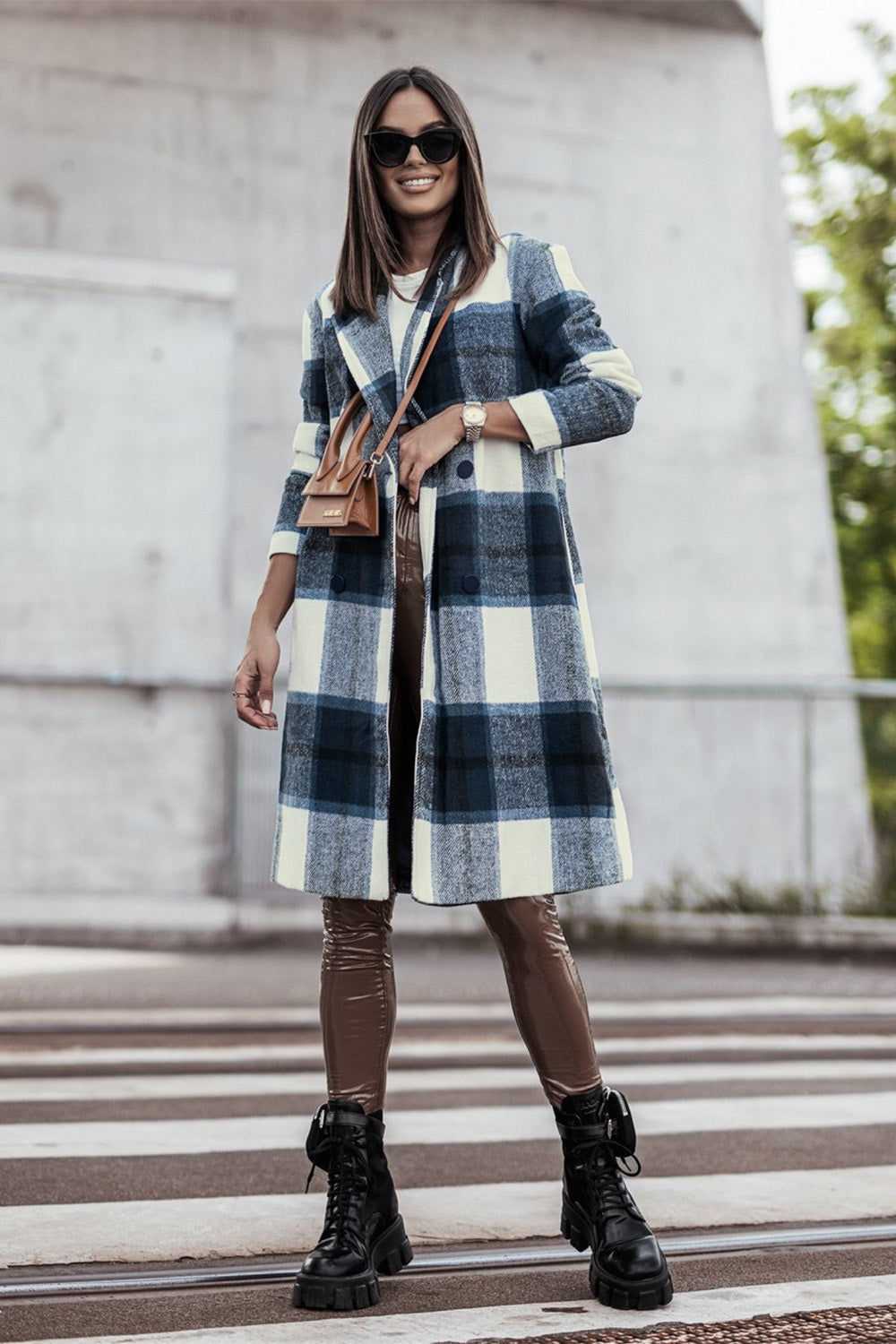 Plaid Button Up Lapel Coat