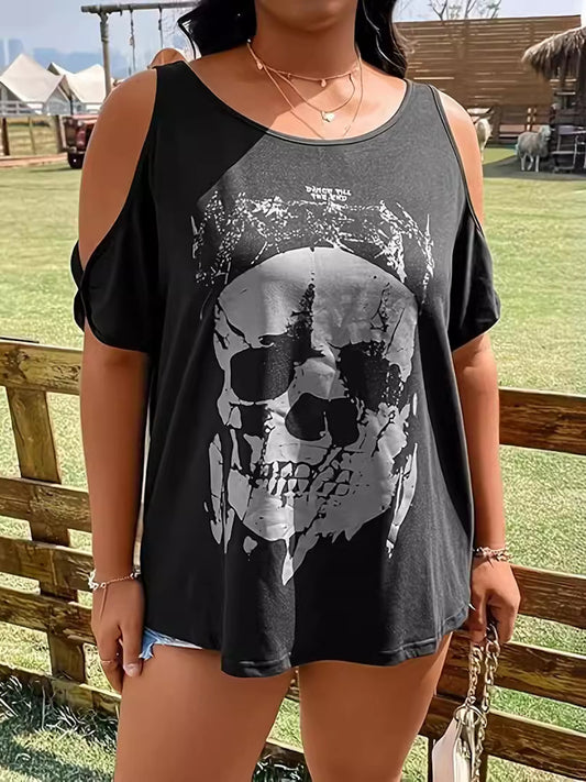 Skeleton Cold Shoulder T-Shirt