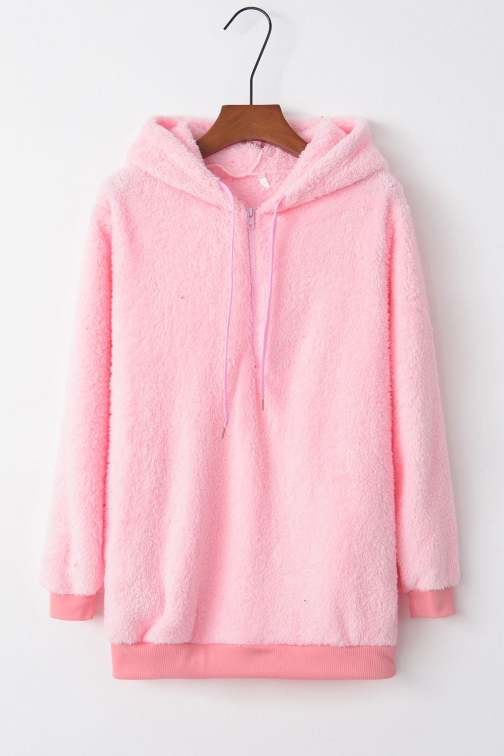 Quarter-Zip Solid Teddy Hoodie