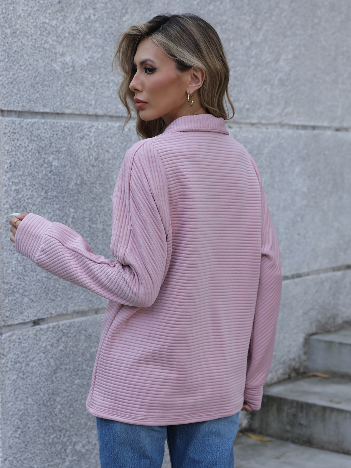 "Make me Blush" Ribbed Quarter Zip  Sweatshirt