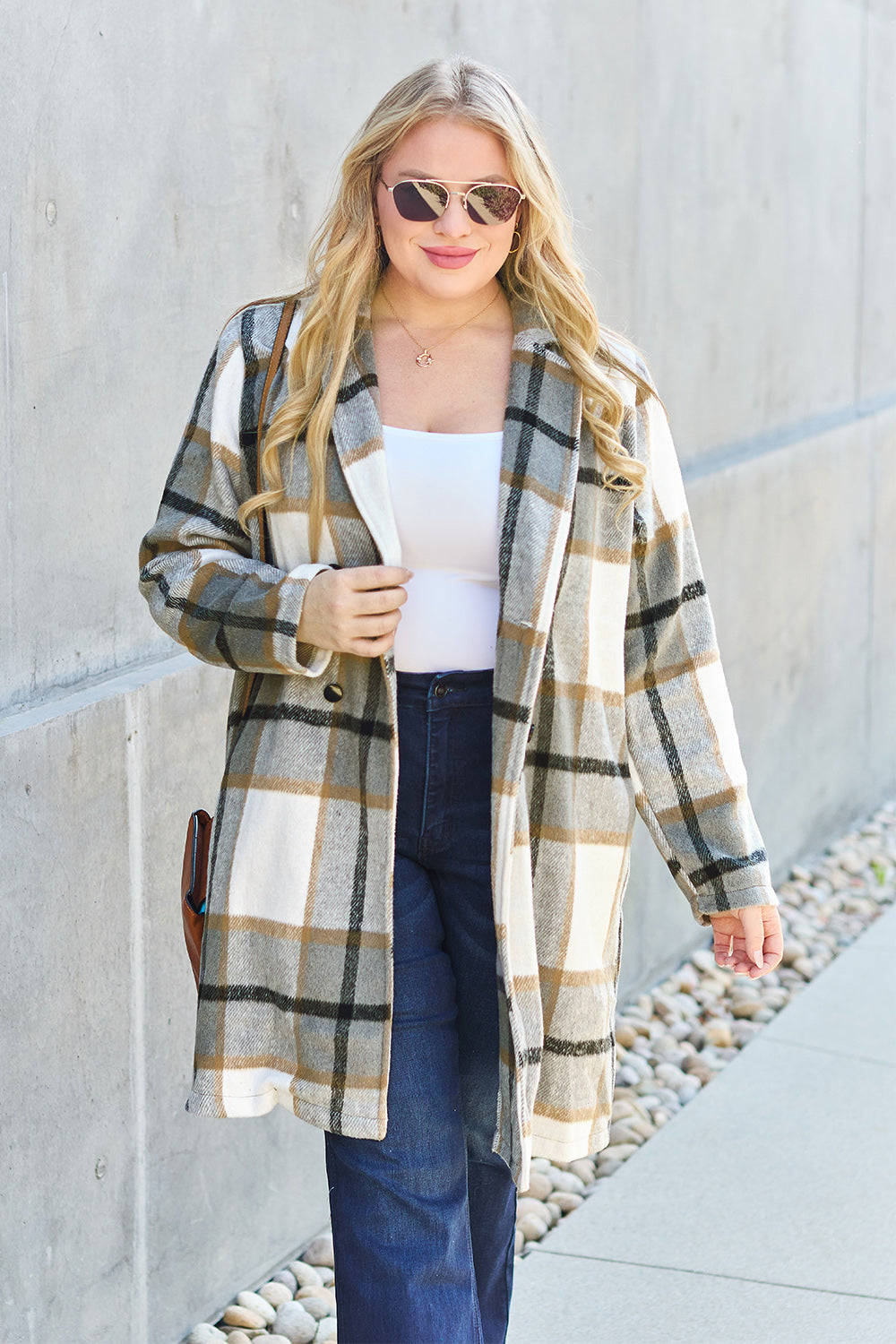 Plaid Button Up Lapel Coat